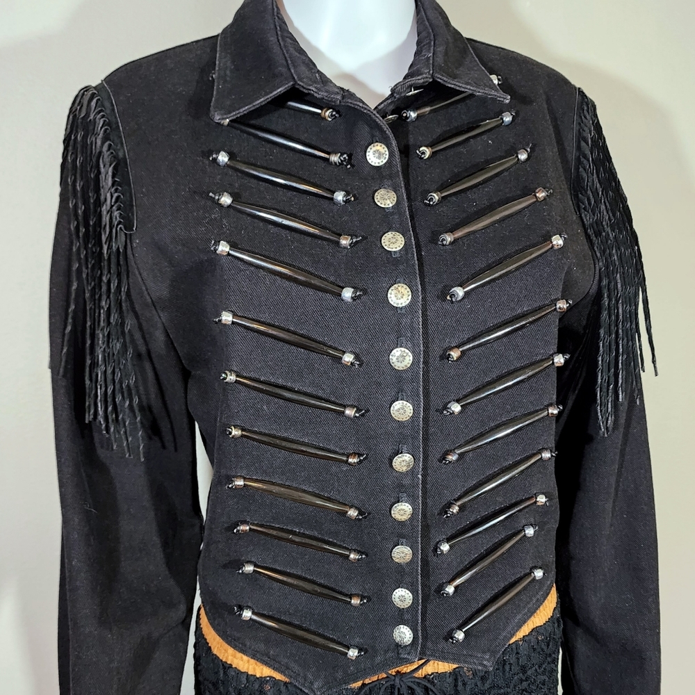 DOUBLE D RANCH Beaded & Fringed Black Calvary Jacket